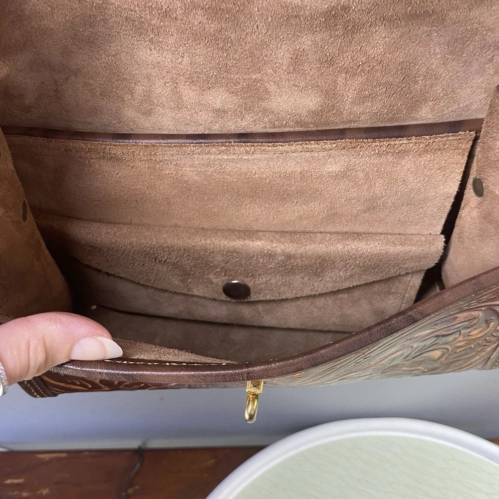 Vintage Real Leather Women's brown‎ Purse Boho Hand Tooled Shoulder bag 7x10x3